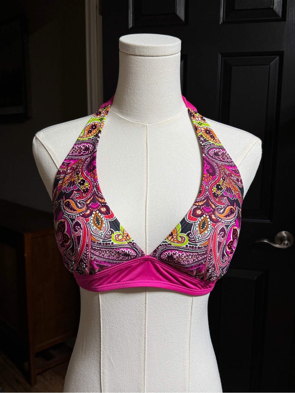 {Athleta} "Samana" Pink Floral Paisley Halter Tie Bikini Top WSM10
